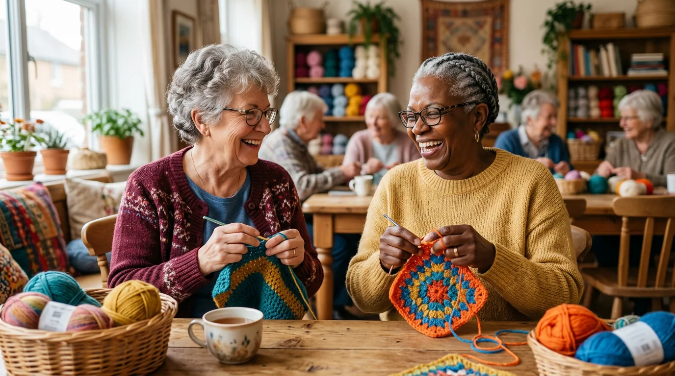 Gesellige Strickrunde – Senioren beim Handarbeiten